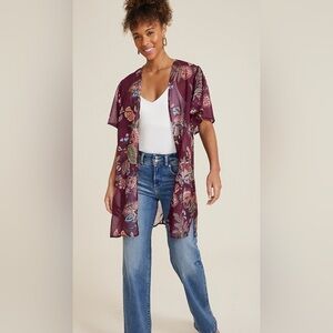 Burgundy floral kimono or coverup size medium